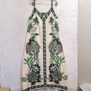 SHEIN Women's‎ Cream & Green Spaghetti Strap Toucan Vacation Dress Size L